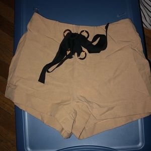 High-Waisted Tan Ribbon Shorts